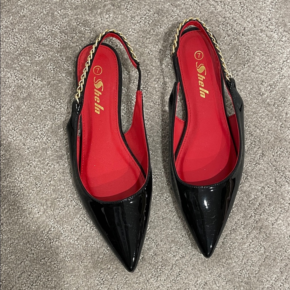 SHEIN Black and Red Slingback Flats